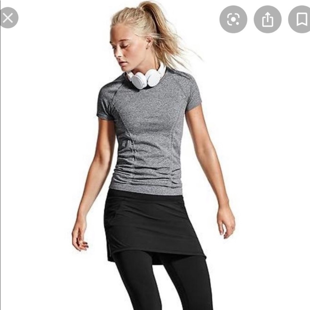 Athleta Fastest Track Tee in Heather Grey & Reddish Orange  Stripe Size M